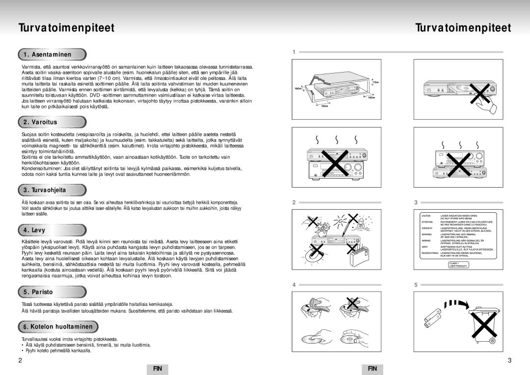 Samsung DVD-S224/XEE manual Turvatoimenpiteet 