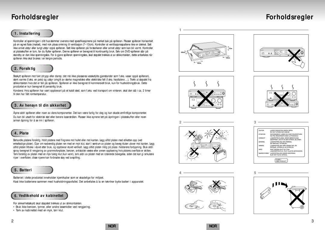 Samsung DVD-S224/XEE manual Forholdsregler 