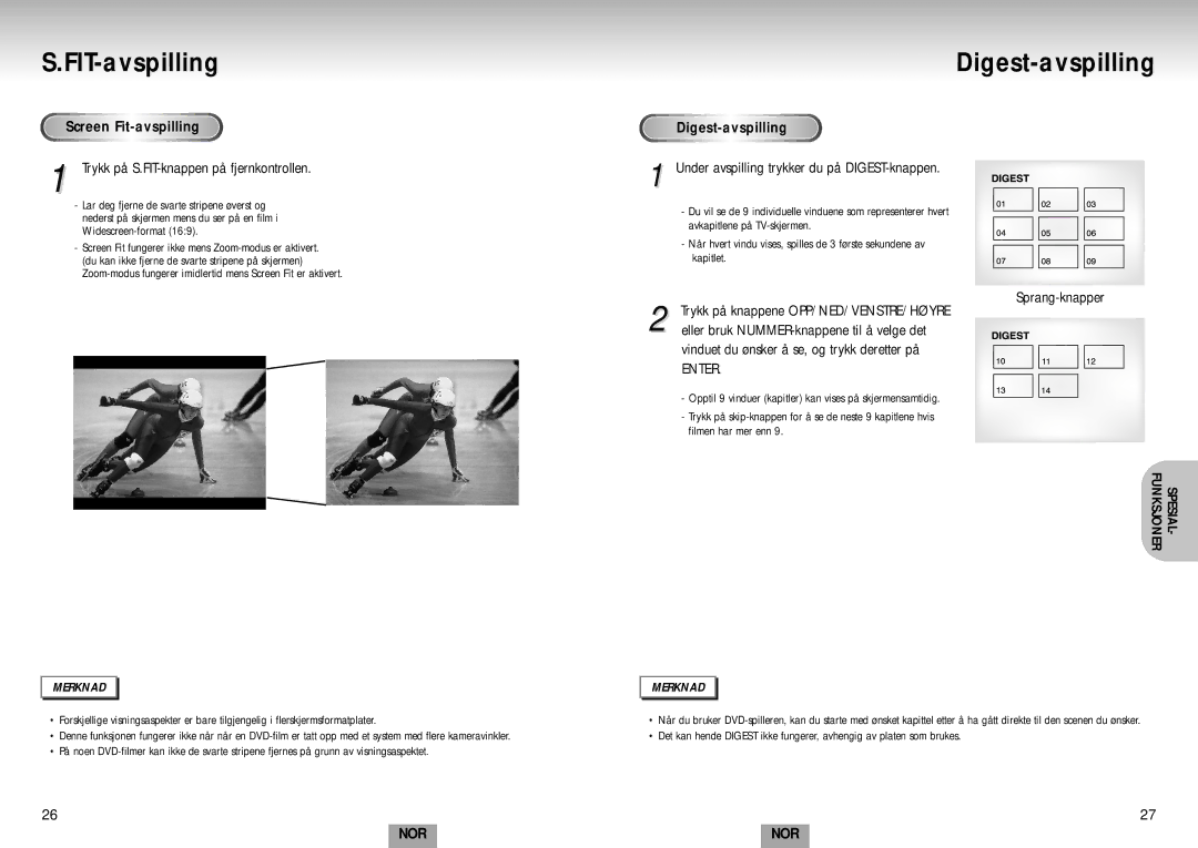 Samsung DVD-S224/XEE manual FIT-avspilling, Digest-avspilling, Screen Fit-avspilling 