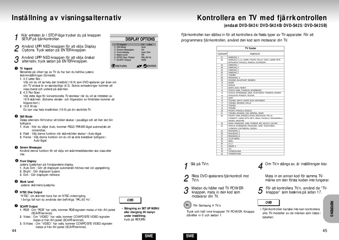 Samsung DVD-S224/XEE manual Slå på TVn Rikta DVD-spelarens fjärrkontroll mot TVn, Om TVn stängs av, är inställningen klar 