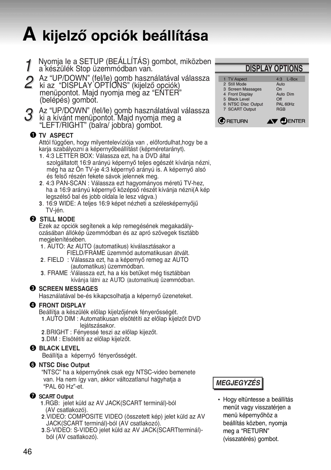 Samsung DVD-S224/EUR, DVD-S224/XET, DVD-S224/XEH manual KijelzÎ opci-k be‡ll’t‡sa, Ntsc Disc Output 