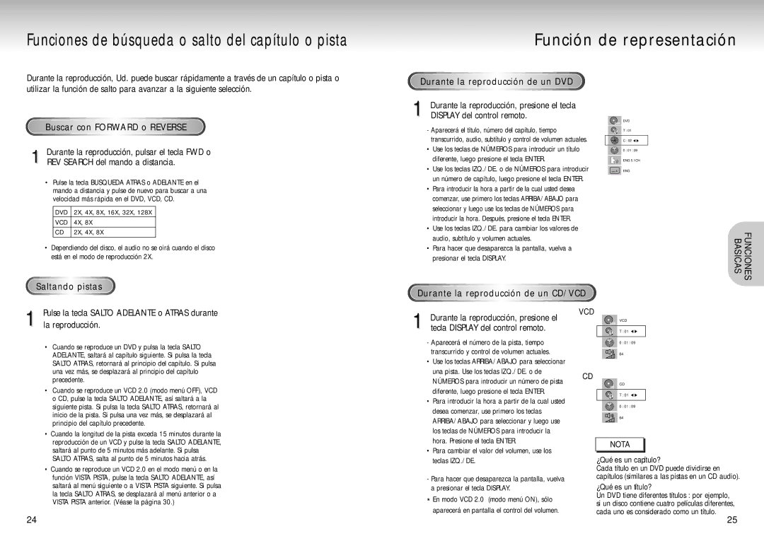 Samsung DVD-S324/XEC manual Buscar con Forward o Reverse, Durante la reproducción de un DVD, ¿Qué es un capítulo? 