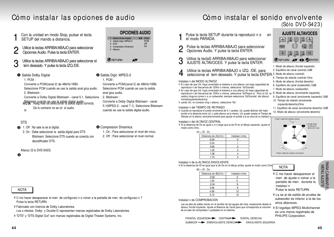 Samsung DVD-S324/XEC manual Opciones Audio. Pulse la tecla Enter, Ítem deseado. Y pulse la tecla IZQ./DE, El modo Parada 