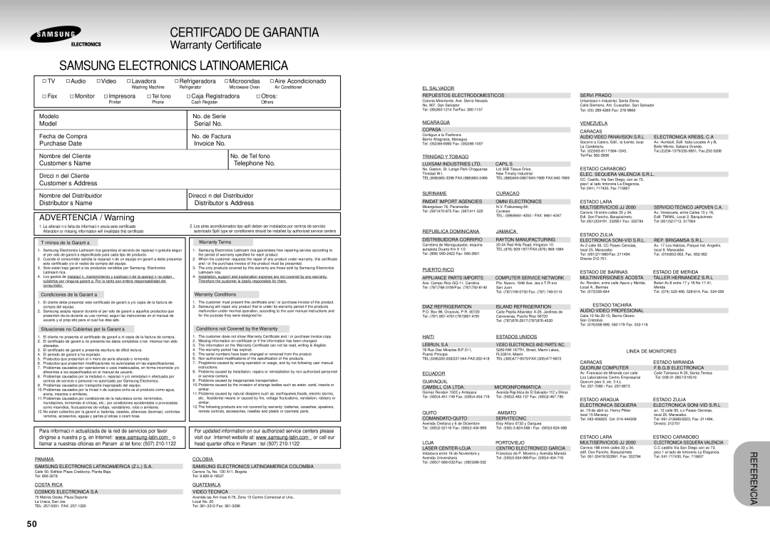 Samsung DVD-S324/XEC manual Certifcado DE Garantia 