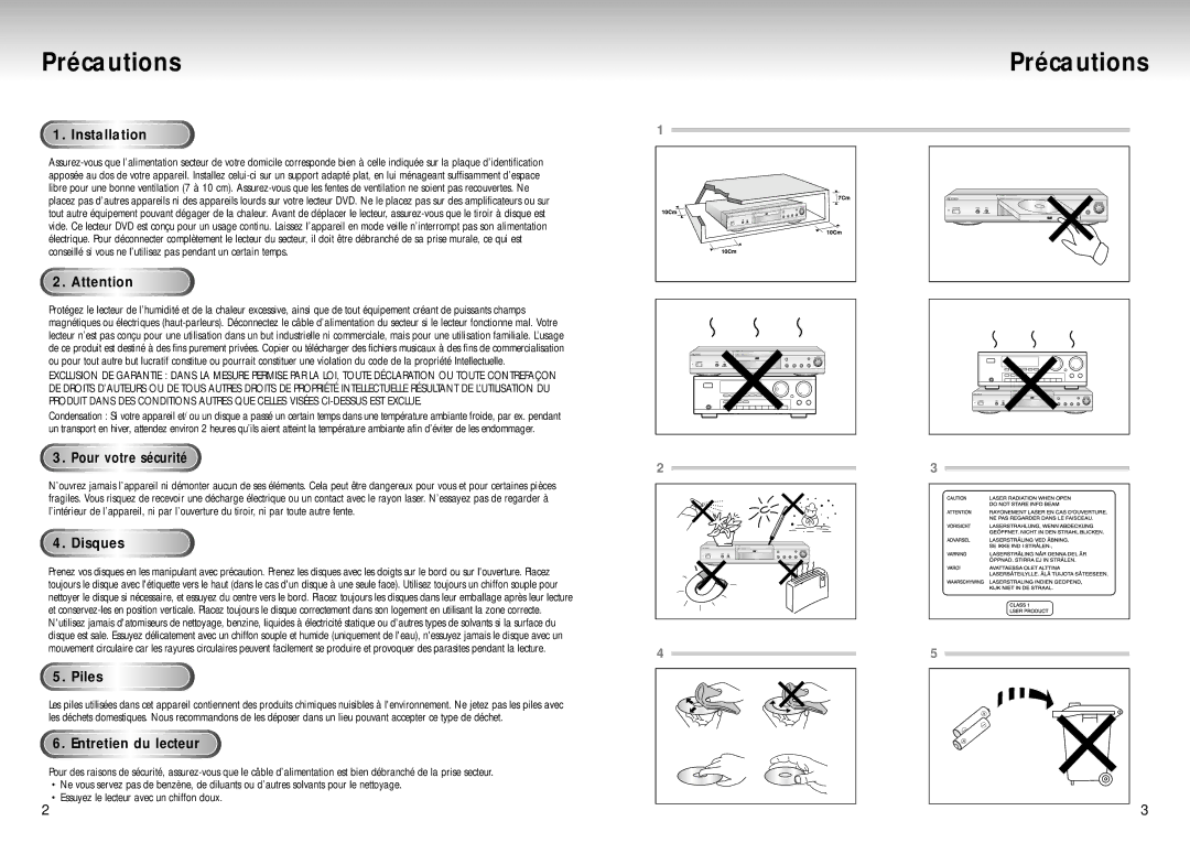 Samsung DVD-S324/XEF manual Précautions 