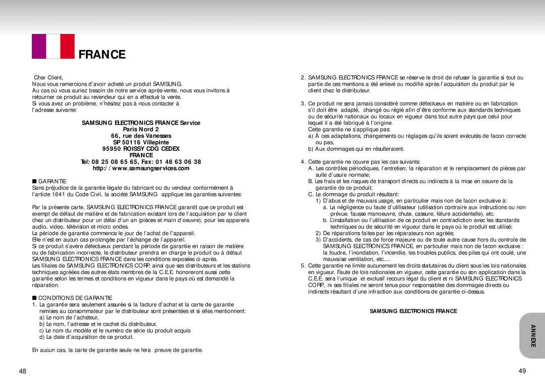 Samsung DVD-S324/XEF manual France 