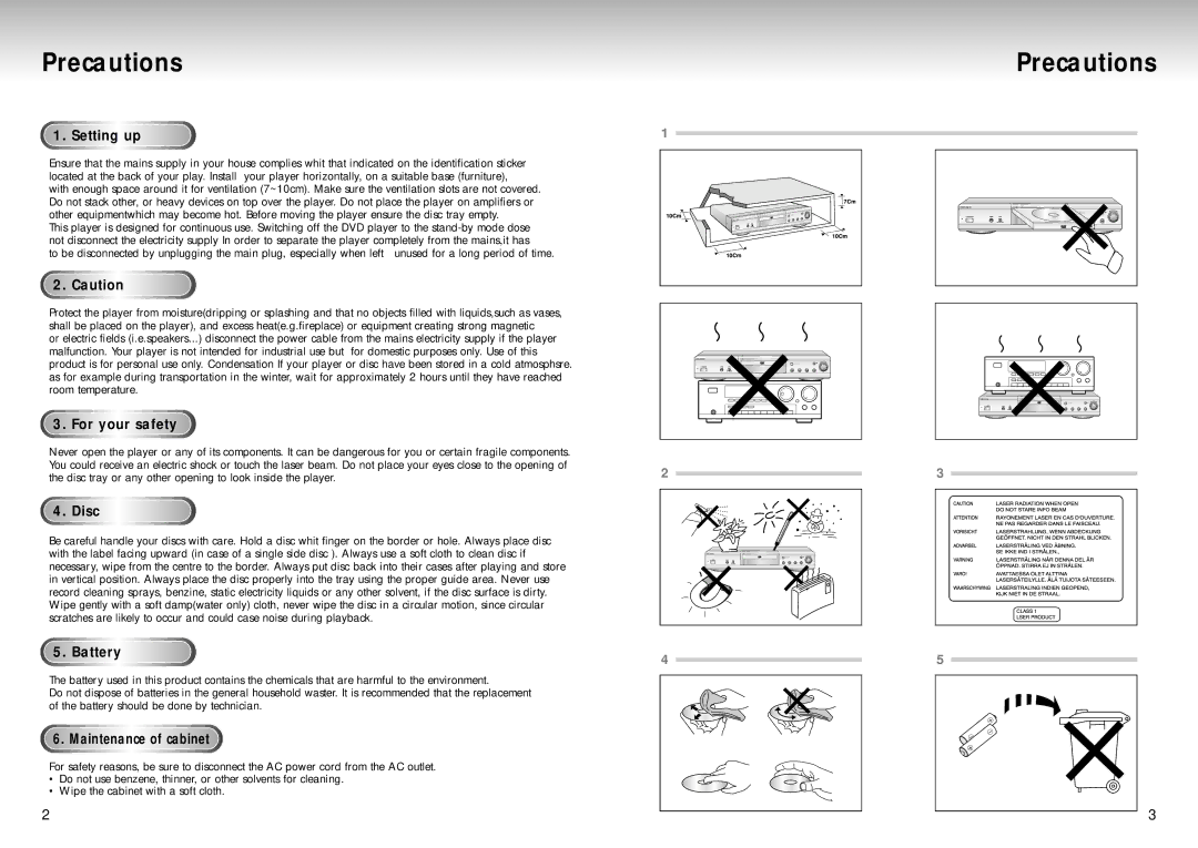 Samsung DVD-S225, DVD-S325, DVD-S425 manual Precautions 