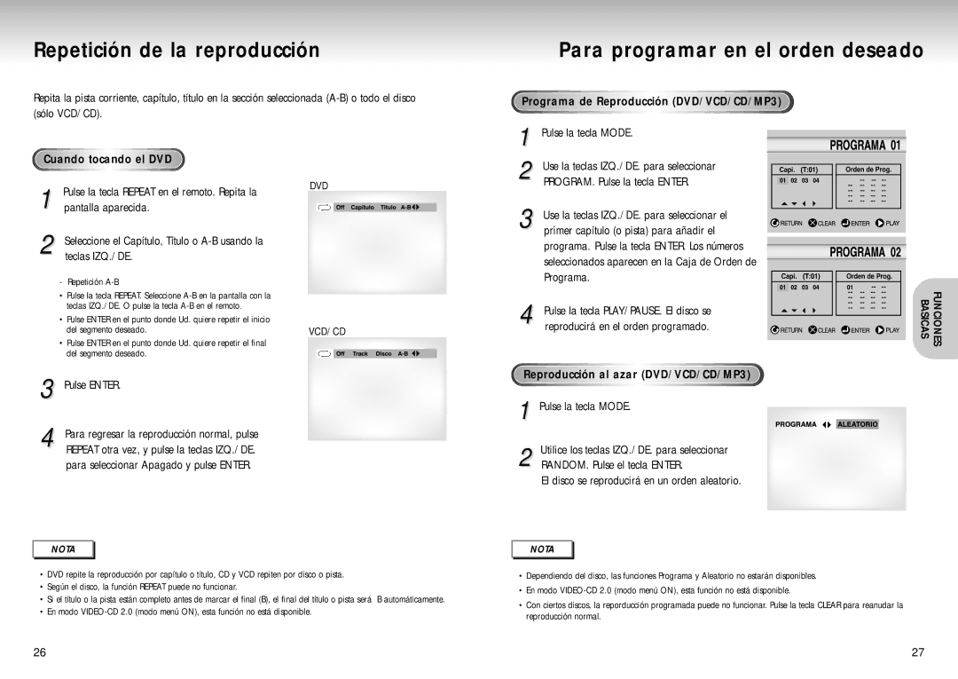 Samsung DVD-S323, DVD-S423, DVD-S223 manual Para programar en el orden deseado, Programa de Reproducción DVD/VCD/CD/MP3 