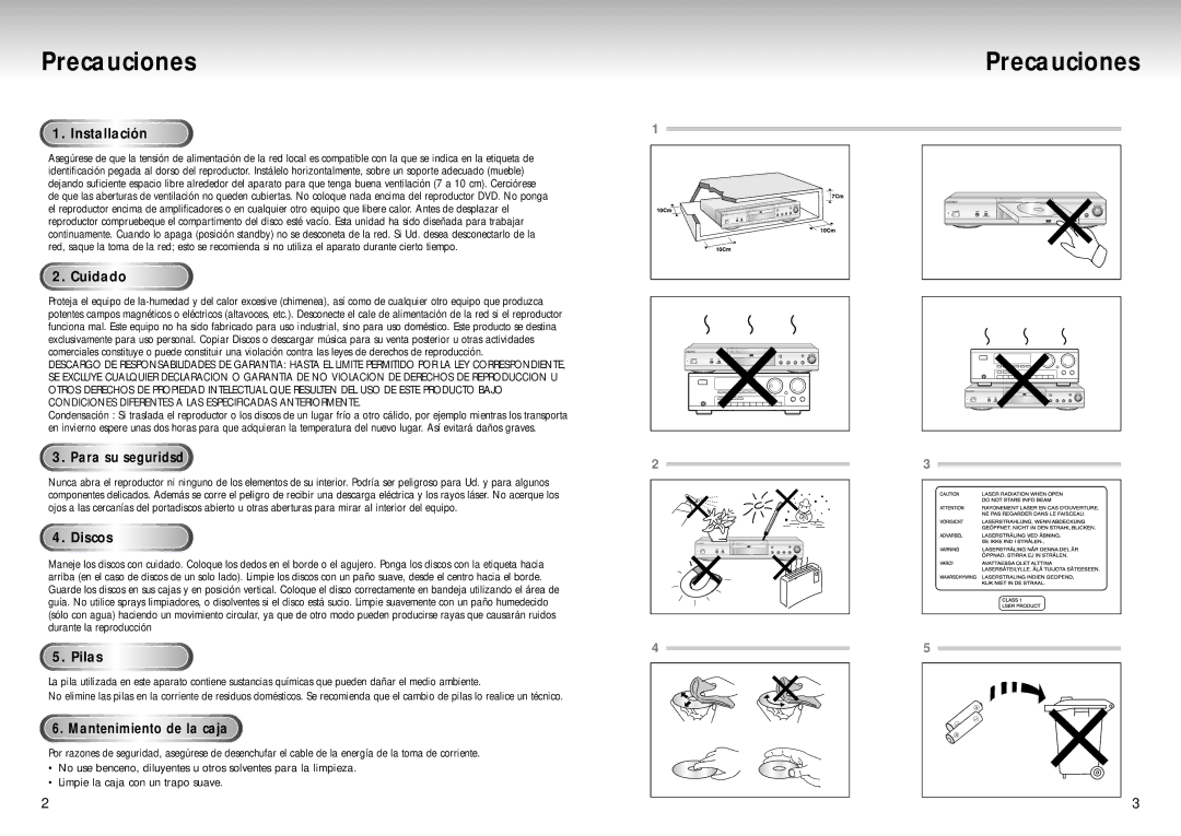 Samsung DVD-S323, DVD-S423, DVD-S223 manual Precauciones 