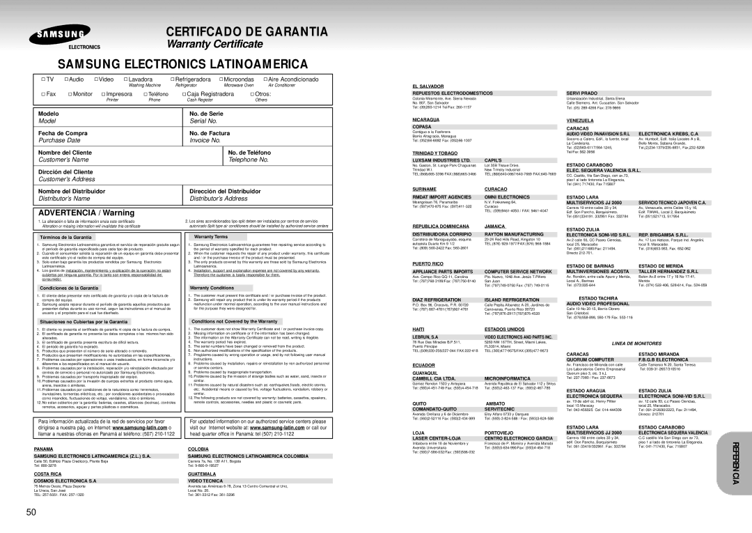 Samsung DVD-S323, DVD-S423, DVD-S223 manual Certifcado DE Garantia 