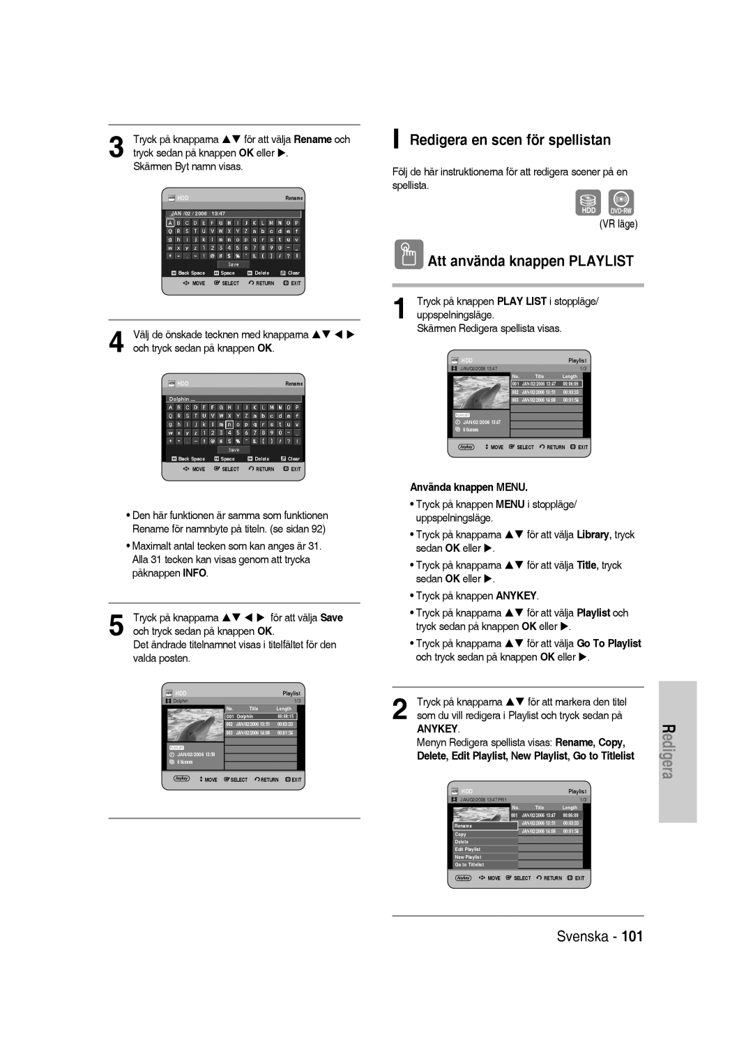 Samsung DVD-SH830/XEE manual Redigera en scen för spellistan, Att använda knappen Playlist 