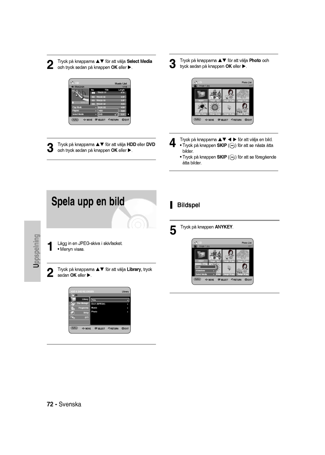 Samsung DVD-SH830/XEE manual Spela upp en bild, Bildspel 