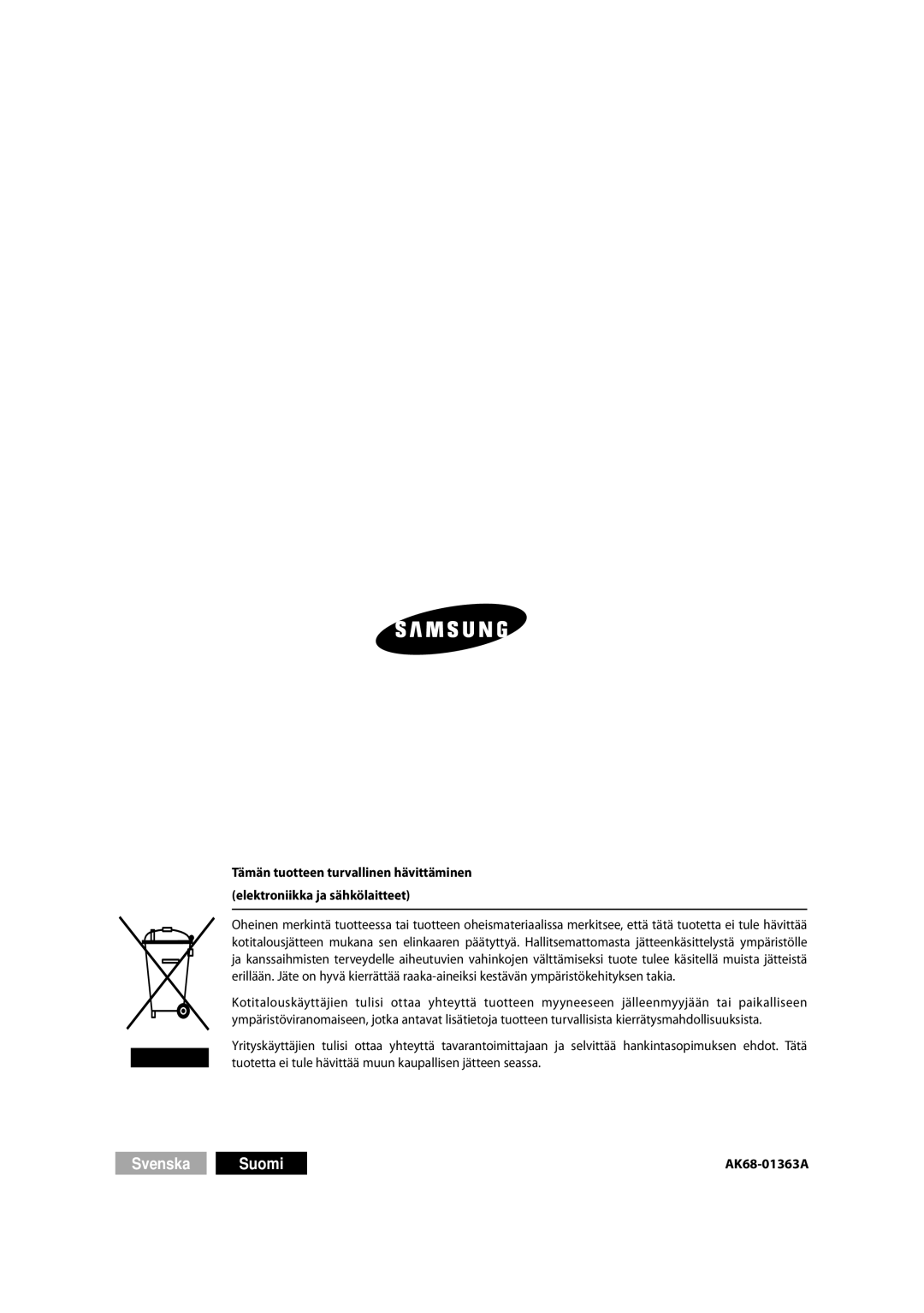 Samsung DVD-SH853/XEE manual Svenska Suomi 