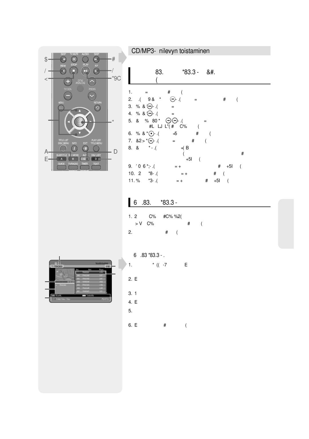 Samsung DVD-SH853/XEE manual CD/MP3-äänilevyn toistaminen, Ääni-CD-levyn CD-DA toistaminen, Ääni-CD CD-DA -näytön osat 