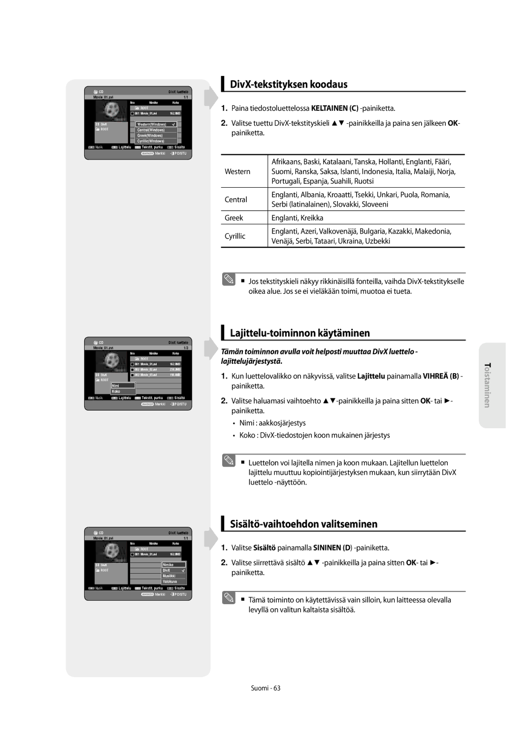 Samsung DVD-SH853/XEE manual DivX-tekstityksen koodaus 