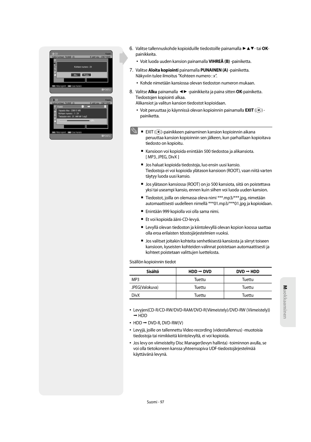 Samsung DVD-SH853/XEE manual Hdd Dvd Dvd Hdd, JPEGValokuva 