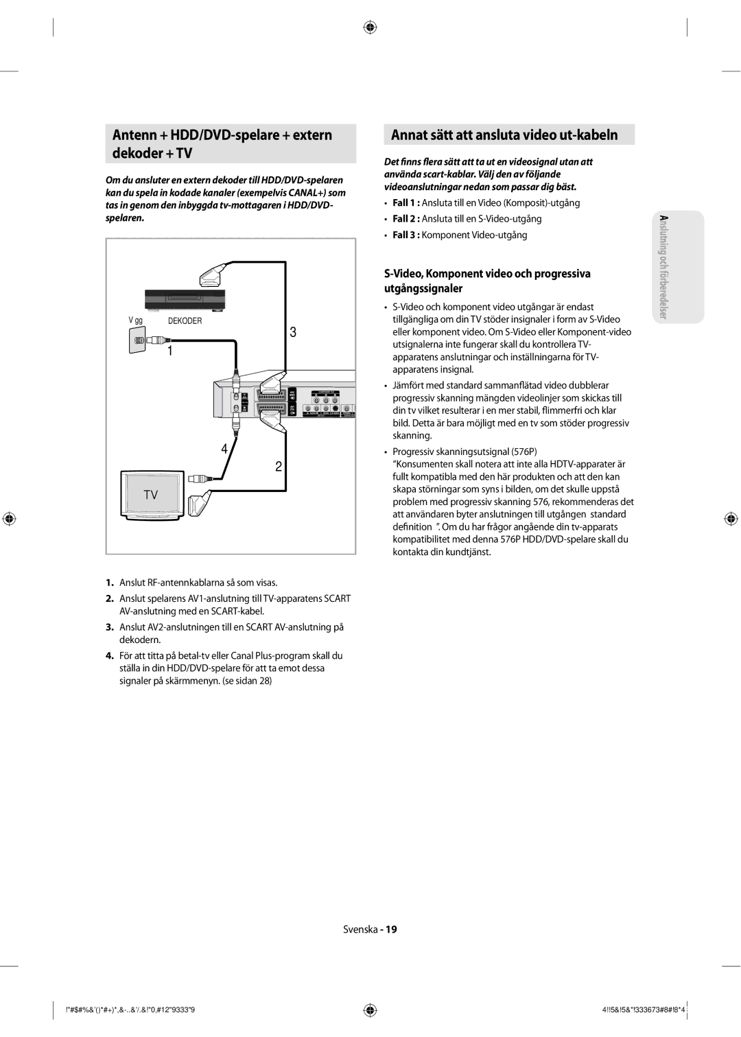 Samsung DVD-SH853/XEE manual Antenn + HDD/DVD-spelare + extern Dekoder + TV, Annat sätt att ansluta video ut-kabeln 