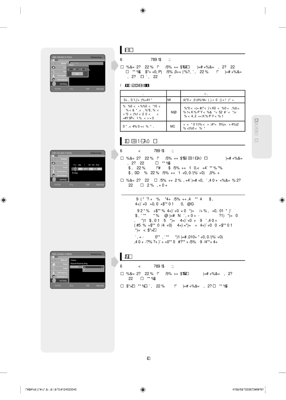 Samsung DVD-SH853/XEE manual Tidszon, Manuell Klockinställning, Sommartid, För installation följ stegen 1~3 på sidan 