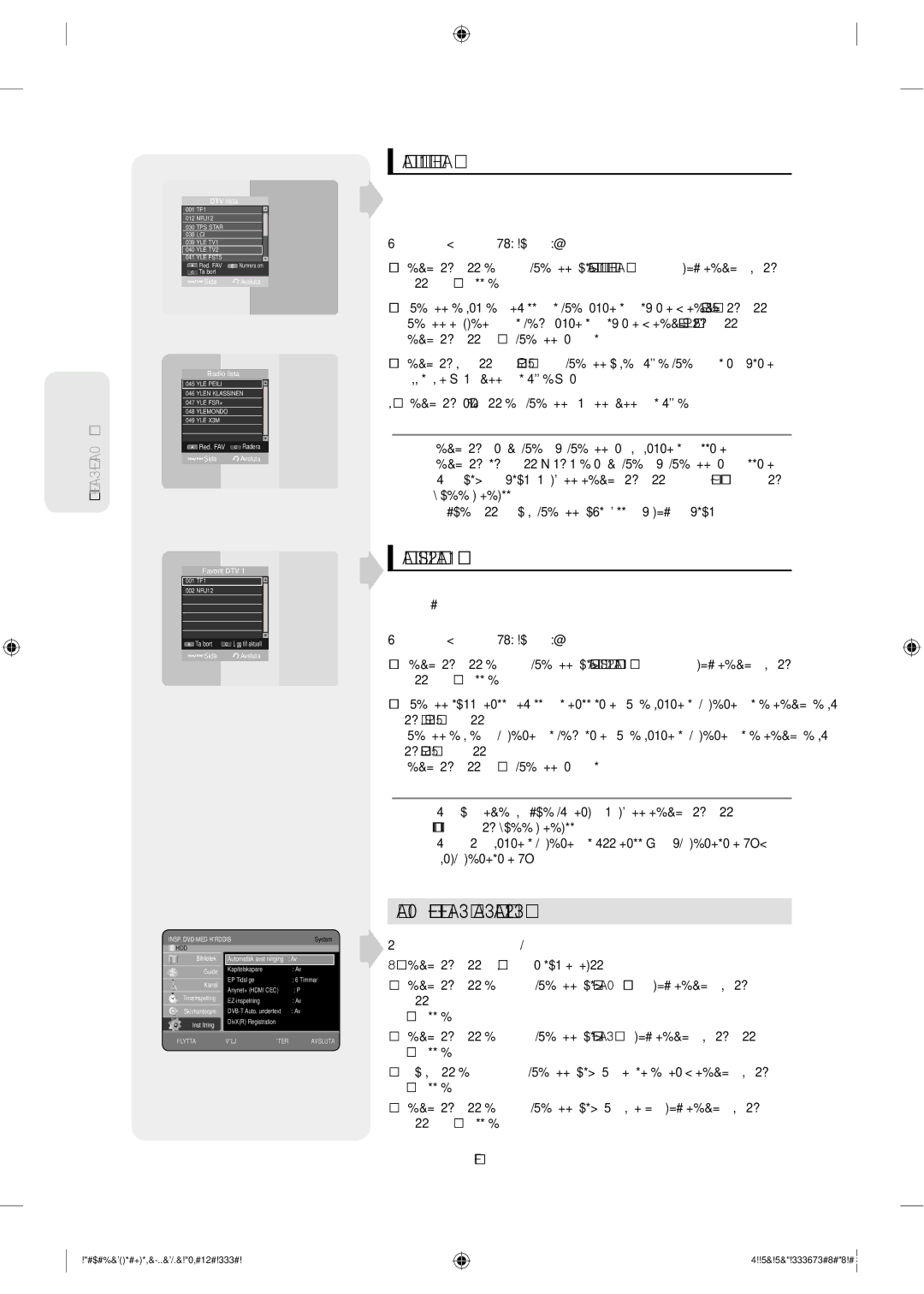 Samsung DVD-SH853/XEE manual Ställa in systemalternativen, Digital kanalIista, Digital favoritkanal 