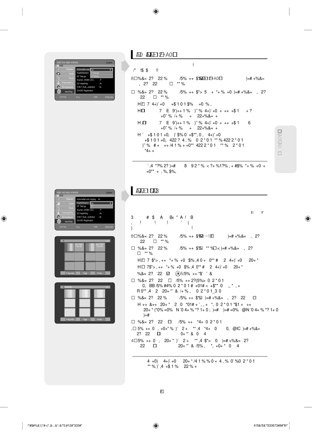 Samsung DVD-SH853/XEE manual Ställa in Automatisk avstängning, Automatiska kapitel, Läge 