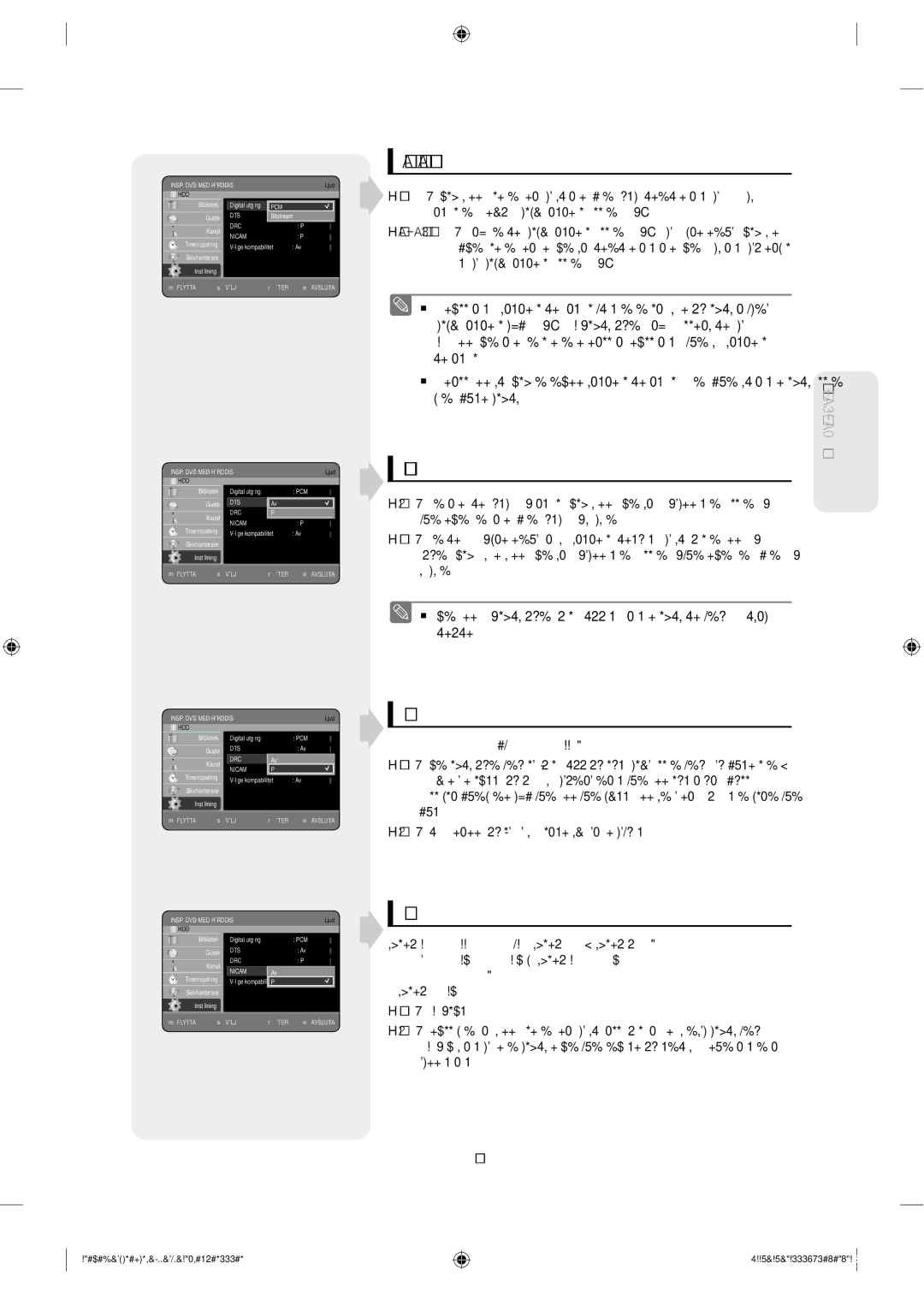 Samsung DVD-SH853/XEE manual Digital utgång, Detta är endast aktivt när en Dolby Digital-signal upptäcks, Höga 