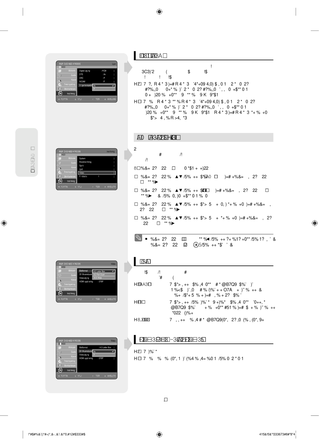 Samsung DVD-SH853/XEE manual Ställa in alternativ för Video, Läge kompabilitet, Bildformat, Wide 