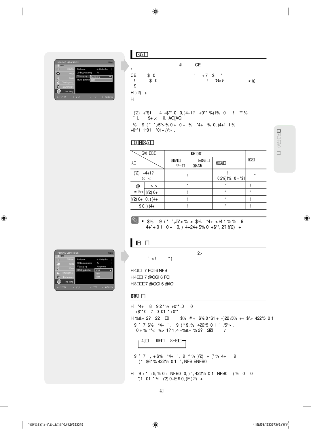 Samsung DVD-SH853/XEE manual Videoutgång, HDMI-upplösning, Val av utsignal, Tillgängliga videoutgångar 