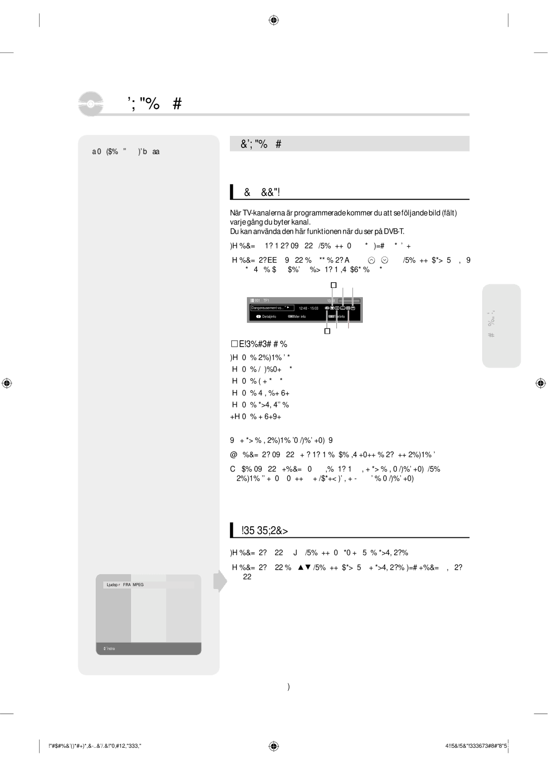 Samsung DVD-SH853/XEE manual Basfunktioner, Visningsskärm, Välj ljudspår, Fältelement, EPG’ innebär samma sak som‘TNT’’ 