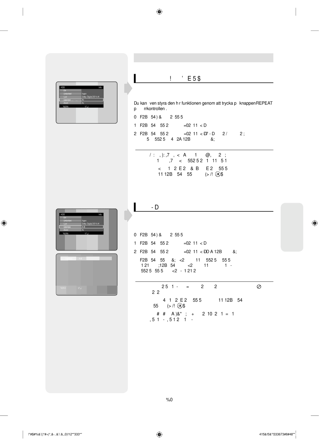 Samsung DVD-SH853/XEE manual Repeterad uppspelning, Spela upp repeterat Repeat Playback, Upprepa A-B 