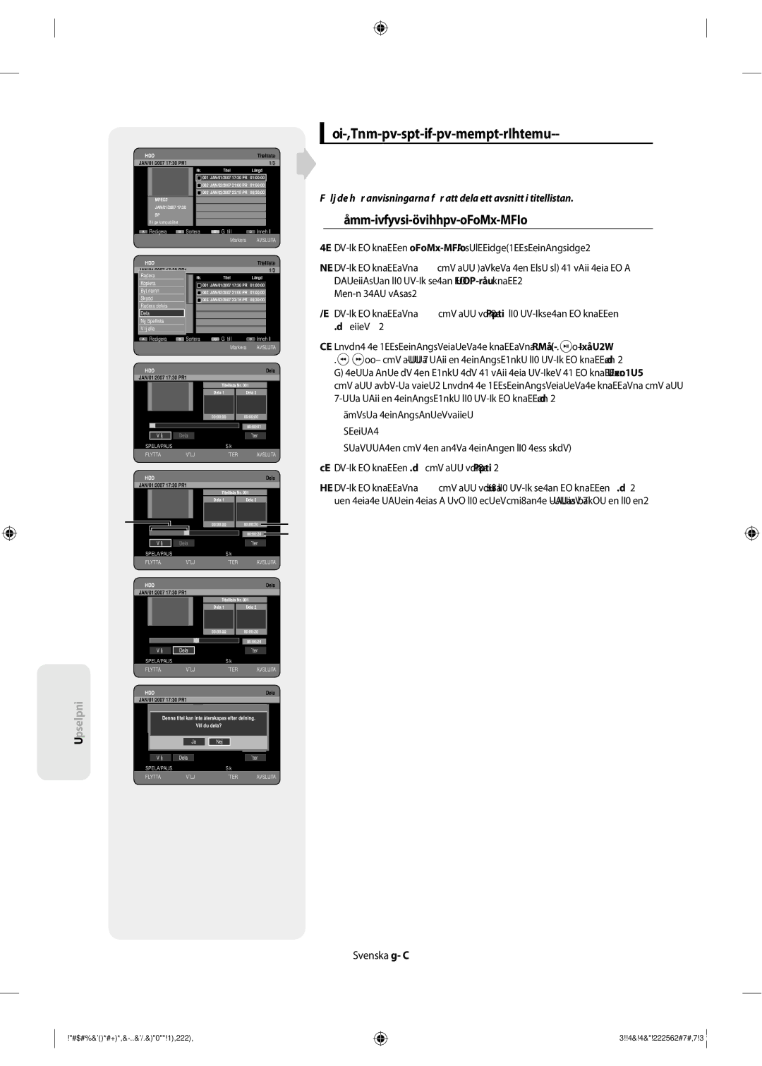 Samsung DVD-SH853/XEE manual Ta bort en del av en titel Split, #$#%&*#+*,&-..&/.&0!1,222 4&!222562#7#,7!3 