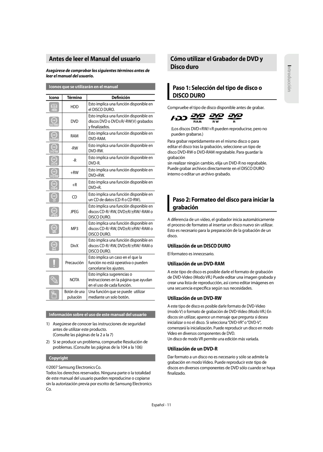 Samsung DVD-SH853/XEC, DVD-SH853/XEF Antes de leer el Manual del usuario, Cómo utilizar el Grabador de DVD y Disco duro 