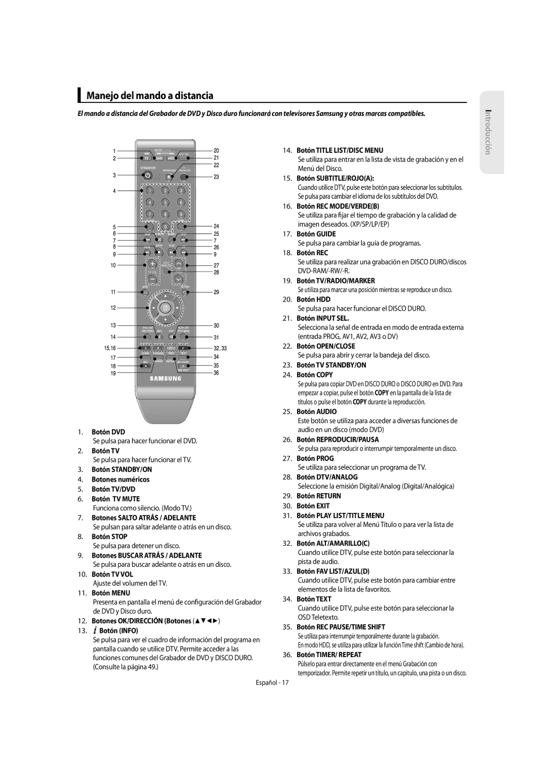 Samsung DVD-SH853/XEC, DVD-SH853/XEF manual Manejo del mando a distancia 