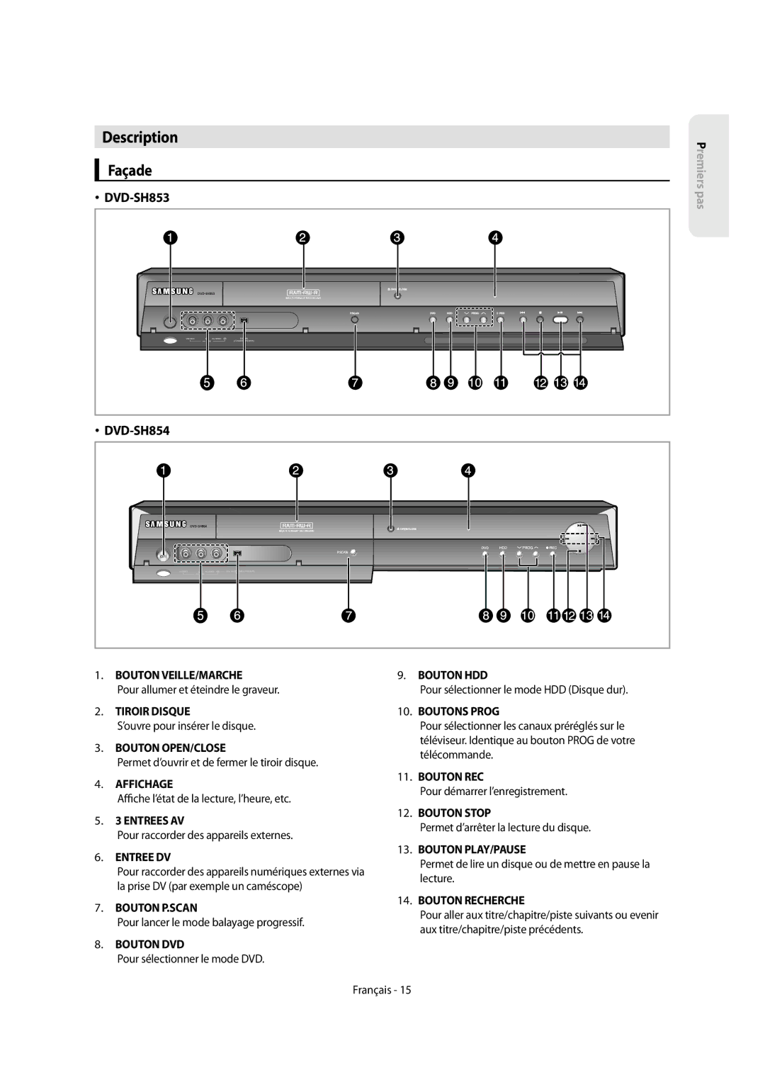 Samsung DVD-SH853/XEF Pour allumer et éteindre le graveur, ’ouvre pour insérer le disque, Pour sélectionner le mode DVD 