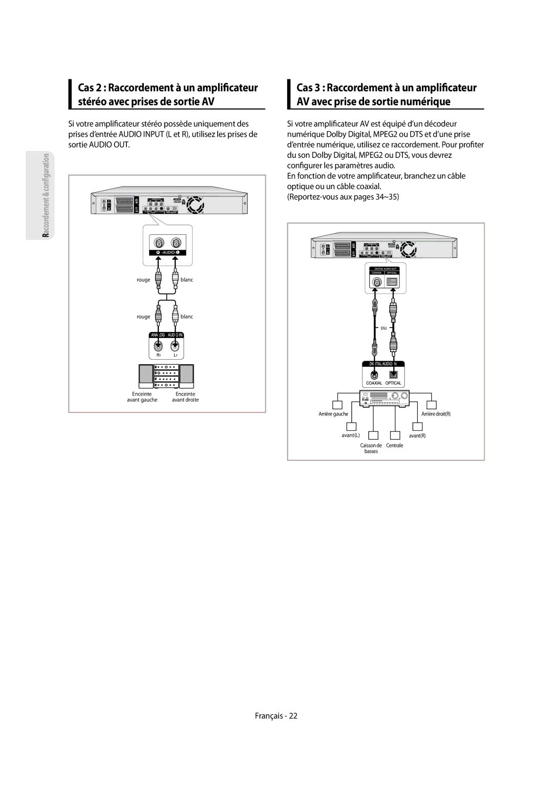 Samsung DVD-SH854/XEF, DVD-SH853/XEF manual Guration Raccordement & con 