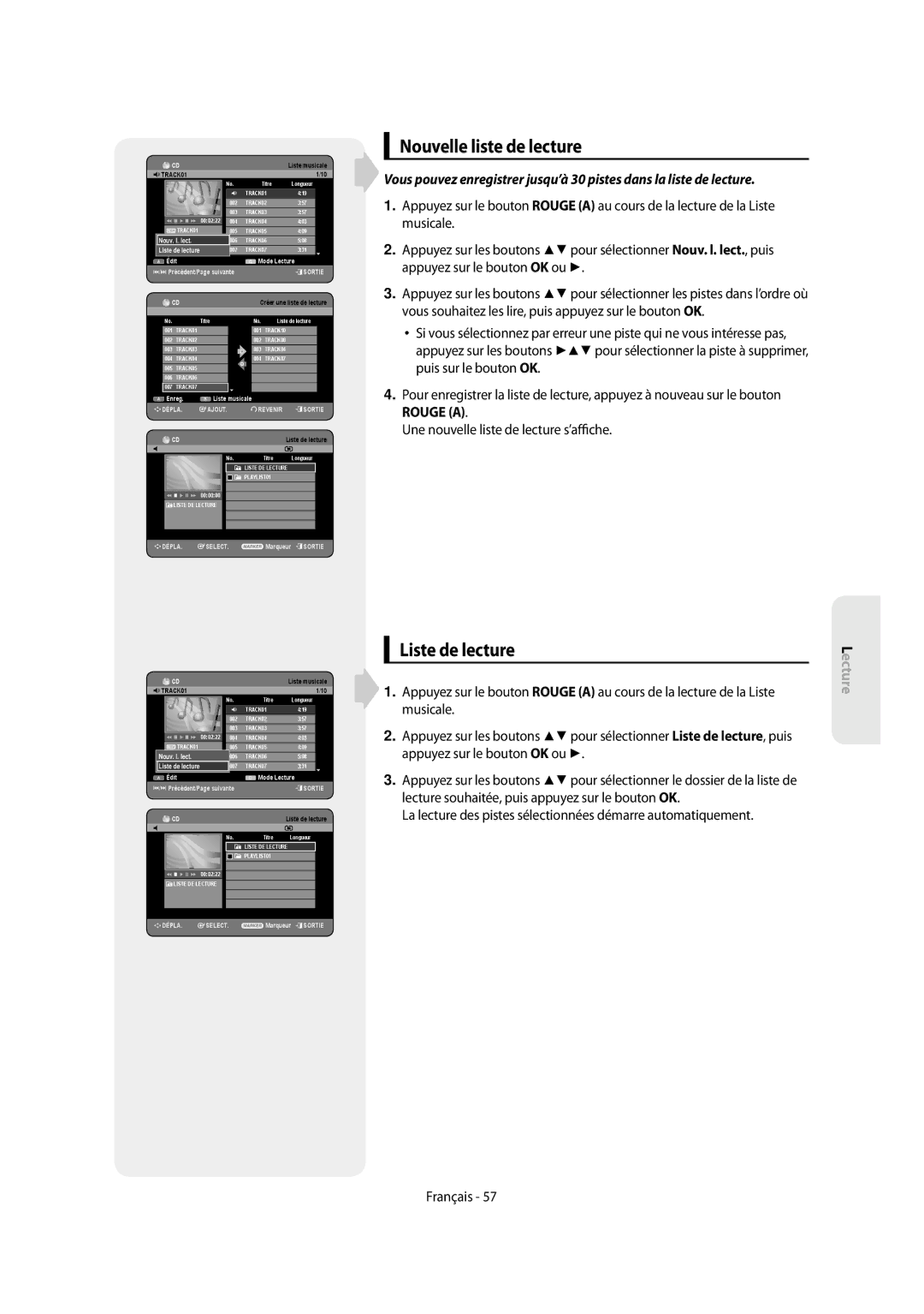 Samsung DVD-SH853/XEF, DVD-SH854/XEF manual Nouvelle liste de lecture, Liste de lecture, Nouv. l. lect 