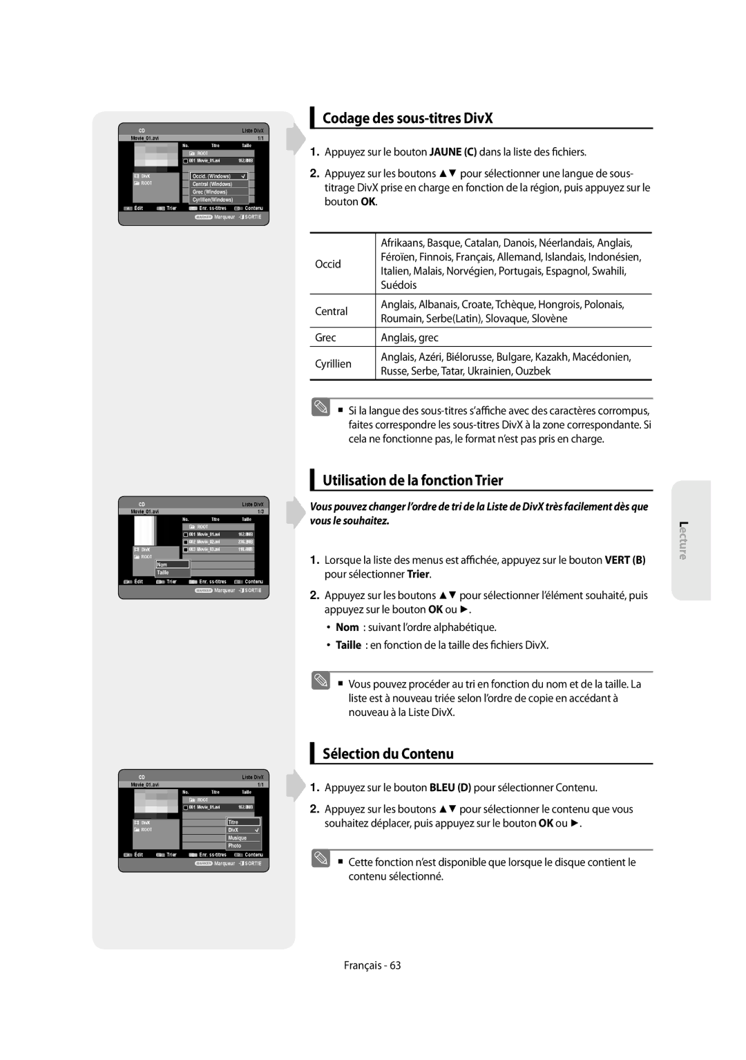 Samsung DVD-SH853/XEF, DVD-SH854/XEF manual Codage des sous-titres DivX 