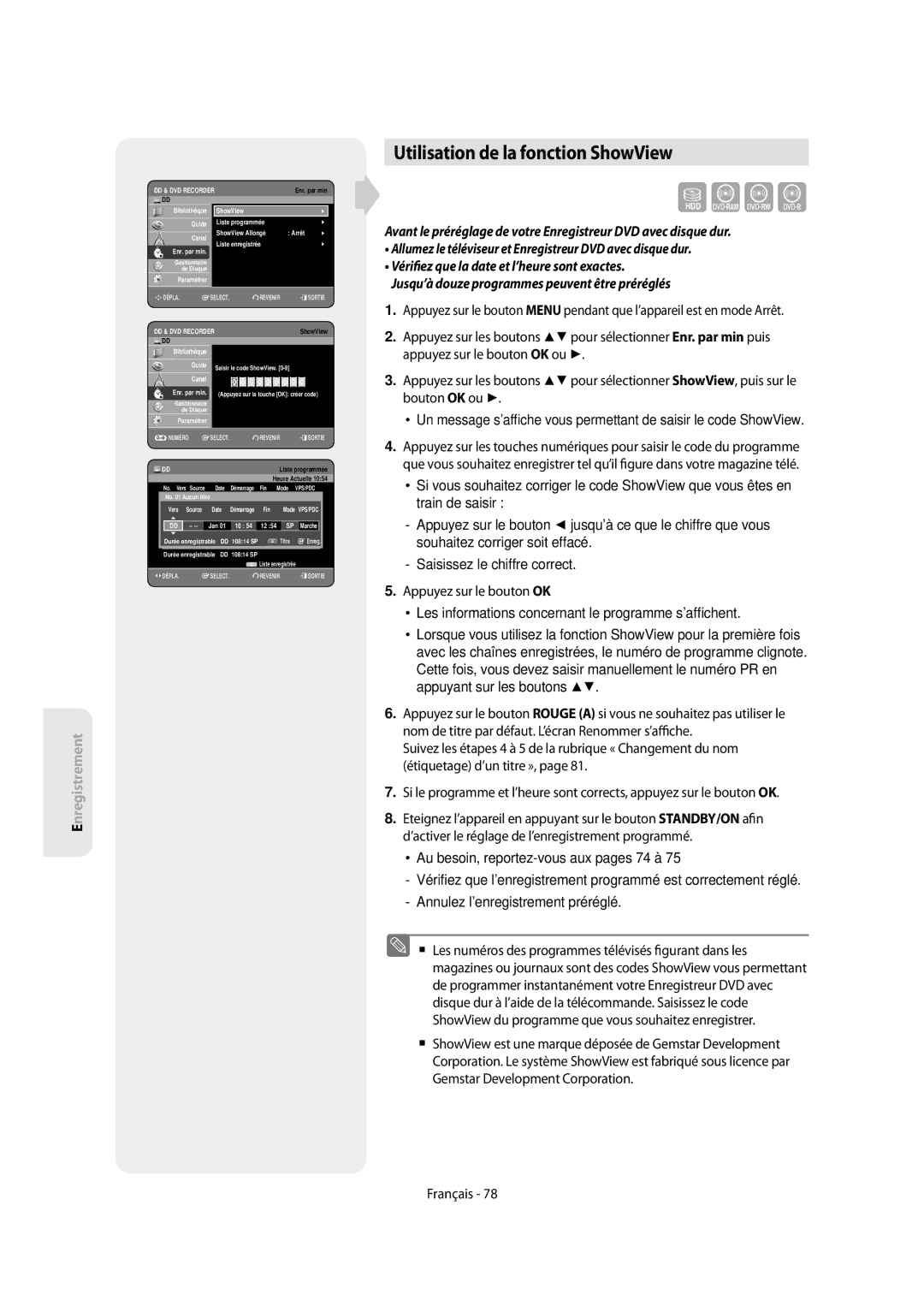 Samsung DVD-SH854/XEF, DVD-SH853/XEF manual Utilisation de la fonction ShowView, Bibliothèque, Date, Jan 