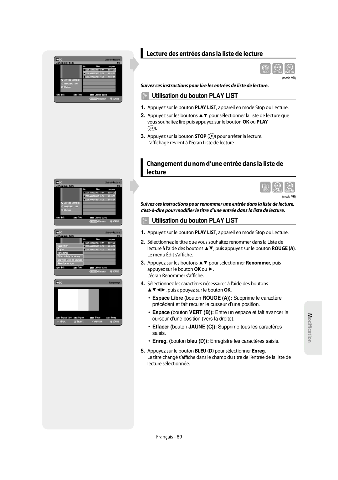 Samsung DVD-SH853/XEF, DVD-SH854/XEF manual Lecture des entrées dans la liste de lecture, Utilisation du bouton Play List 