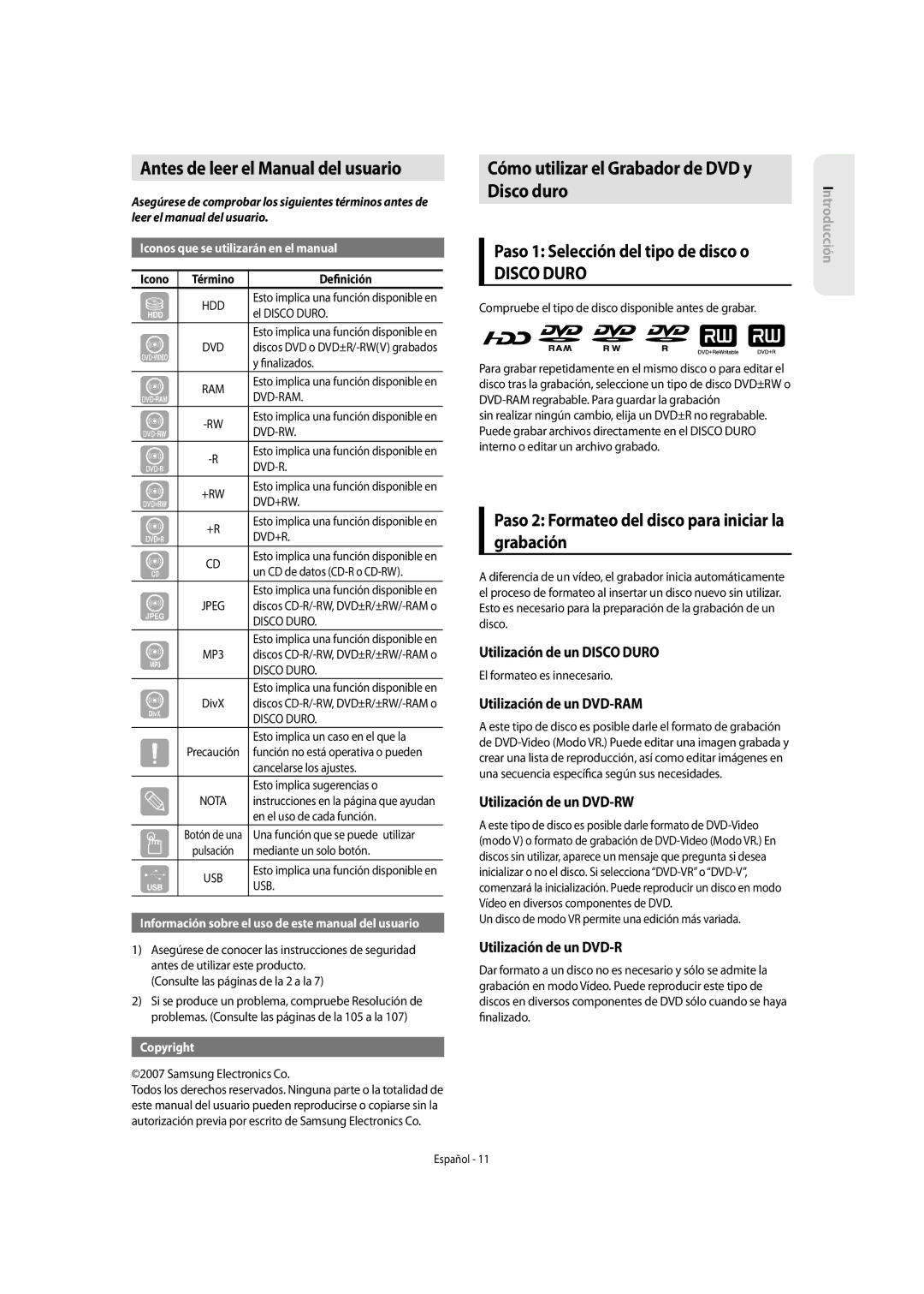 Samsung DVD-SH855/XEC manual Antes de leer el Manual del usuario, Cómo utilizar el Grabador de DVD y Disco duro 