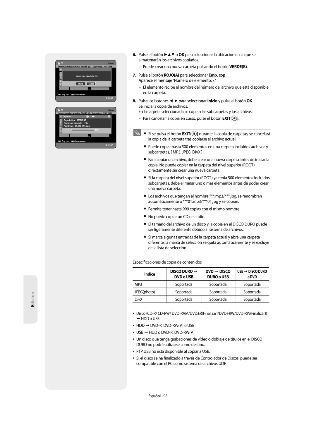 Samsung DVD-SH855/XEC manual Disco Duro DVD Disco, JPEGphoto 