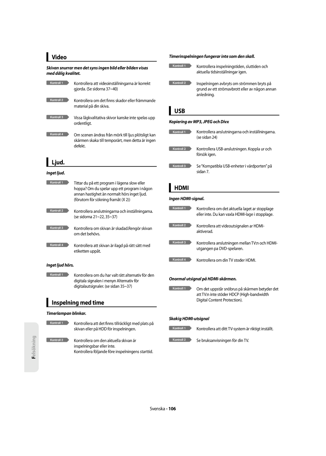 Samsung DVD-SH855/XEE manual Video, Ljud, Inspelning med time 