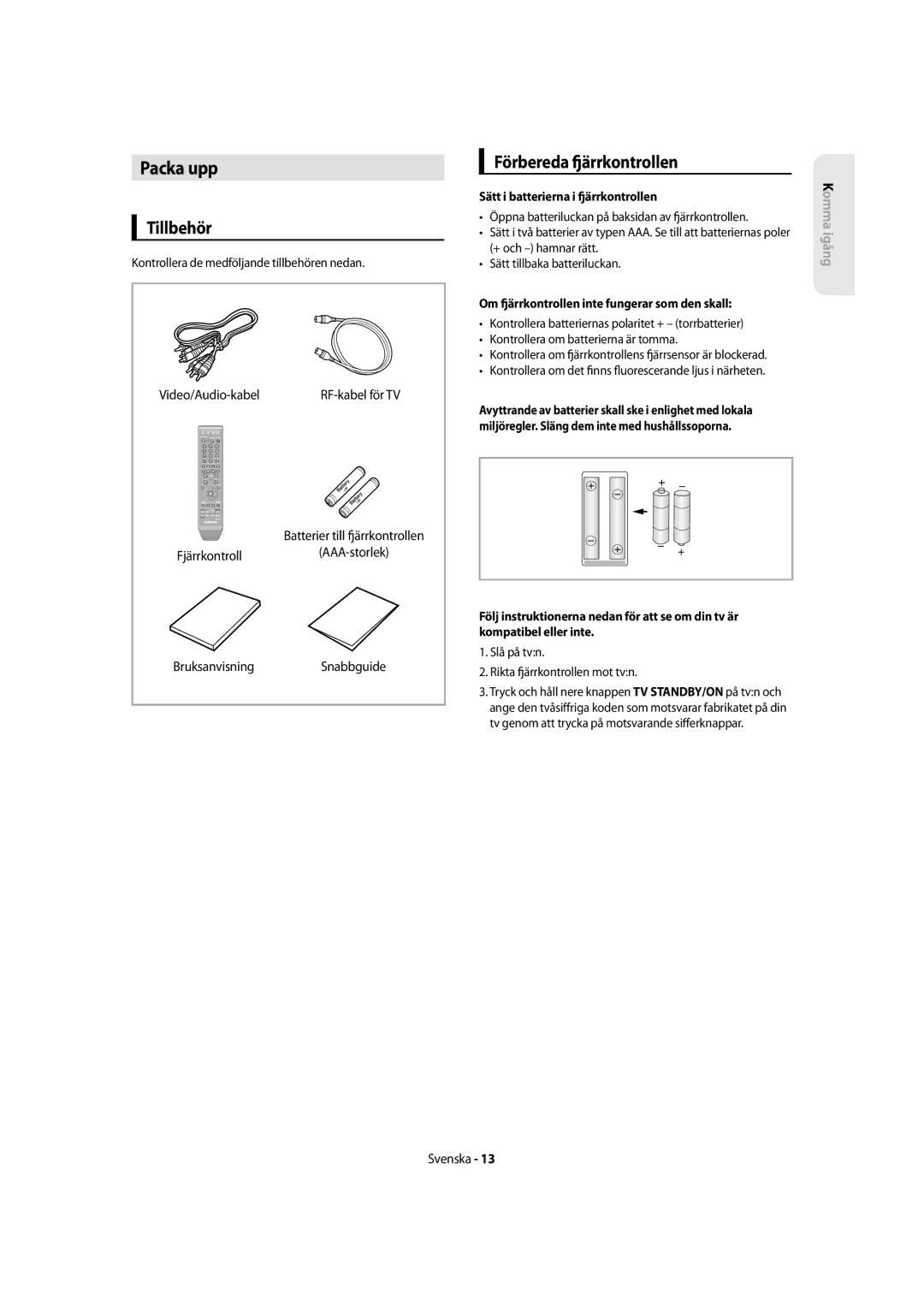 Samsung DVD-SH855/XEE manual Packa upp, Tillbehör, Ärrkontrollen, Förbereda 