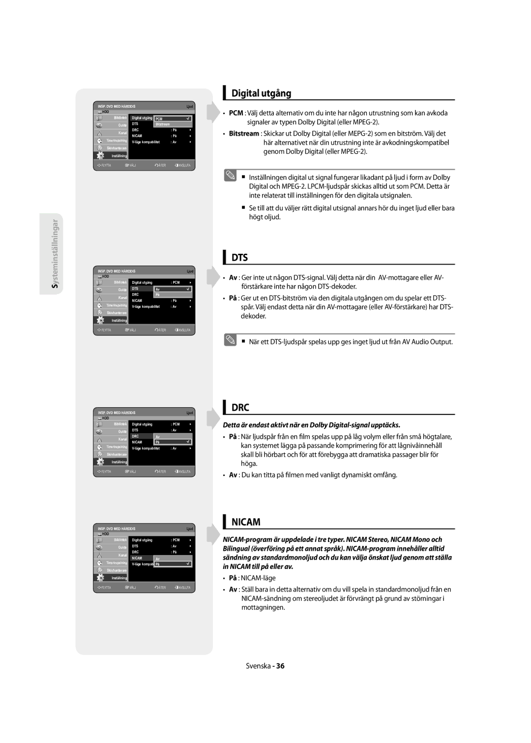 Samsung DVD-SH855/XEE manual Digital utgång, Detta är endast aktivt när en Dolby Digital-signal upptäcks, Höga 