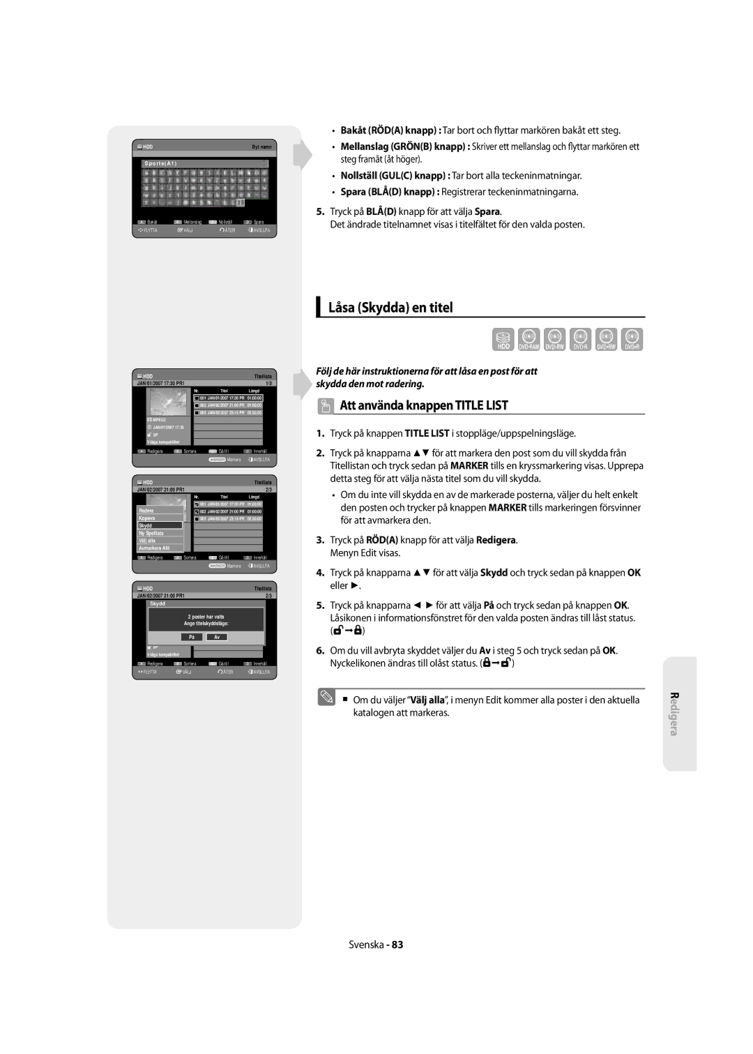 Samsung DVD-SH855/XEE manual Låsa Skydda en titel, Steg framåt åt höger 