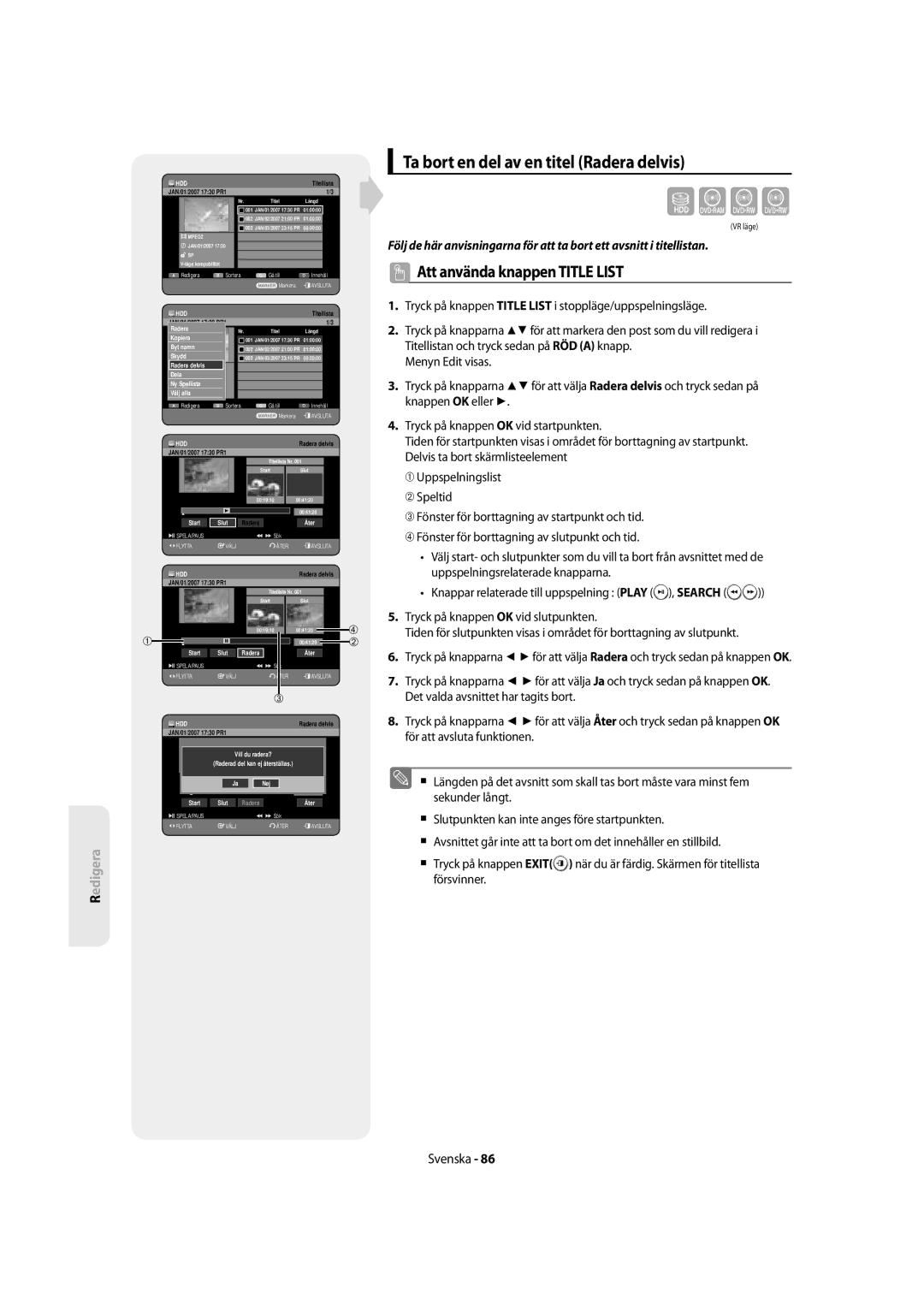 Samsung DVD-SH855/XEE manual Sxck, Ta bort en del av en titel Radera delvis, Search 