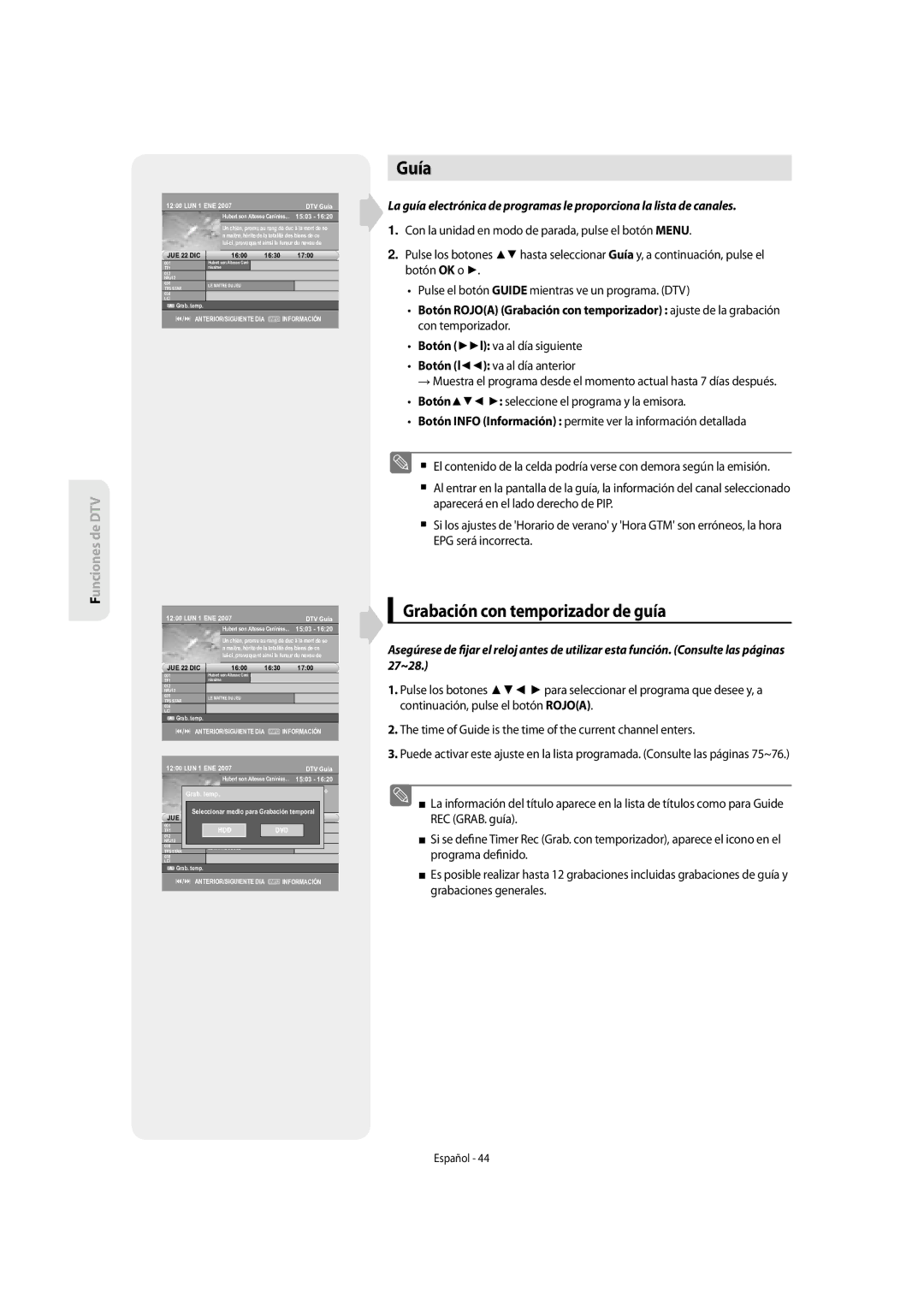 Samsung DVD-SH857/XEC manual Guía, Grabación con temporizador de guía 