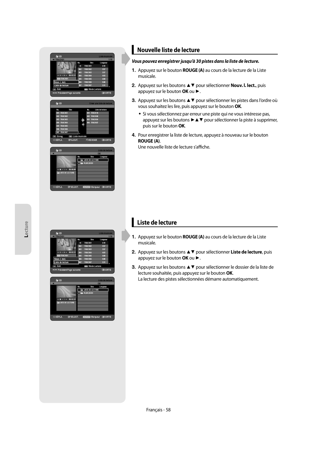 Samsung DVD-SH857/XEF, DVD-SH855/XEF manual Nouvelle liste de lecture, Liste de lecture, Nouv. l. lect 