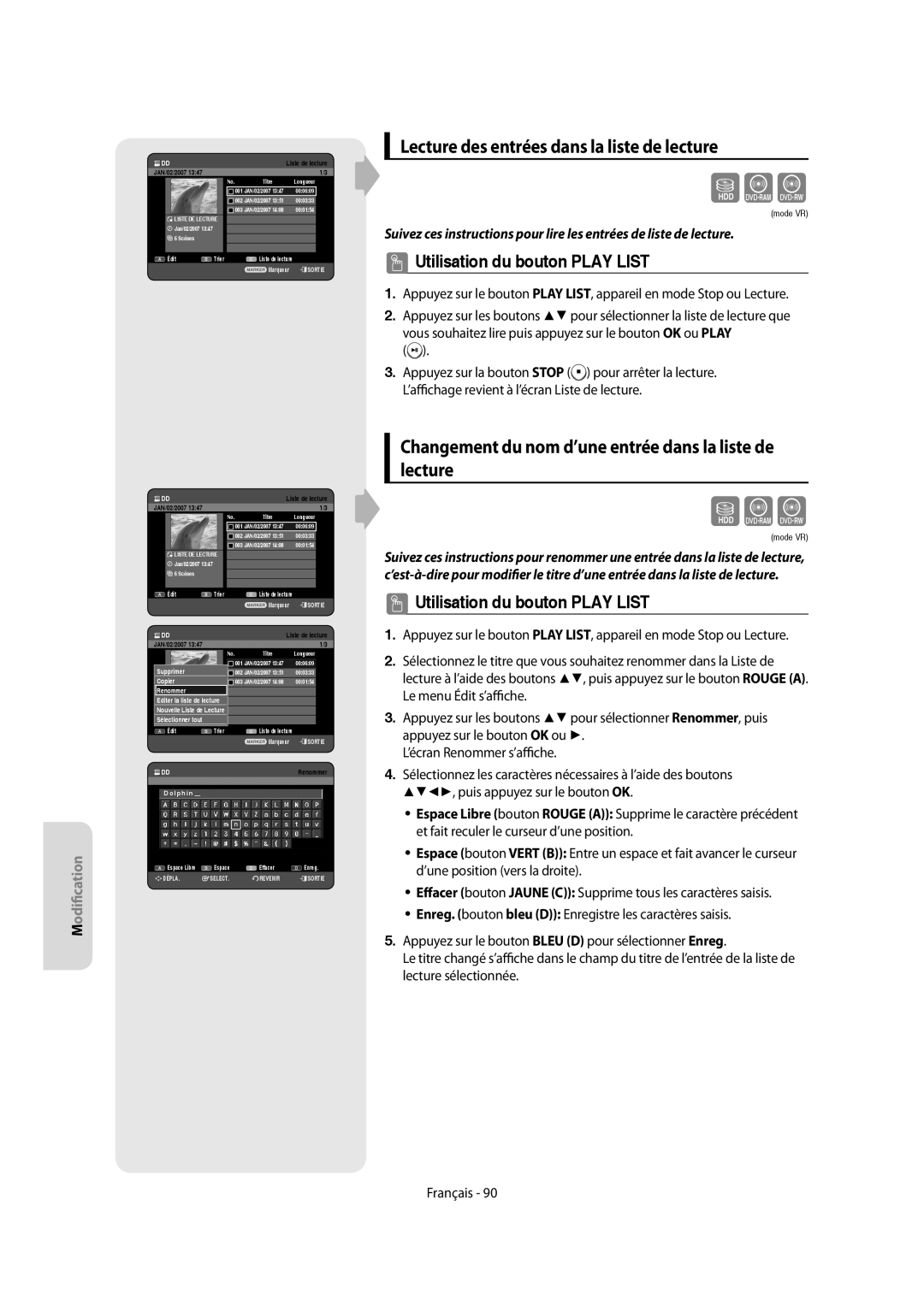 Samsung DVD-SH857/XEF, DVD-SH855/XEF manual Lecture des entrées dans la liste de lecture, Utilisation du bouton Play List 