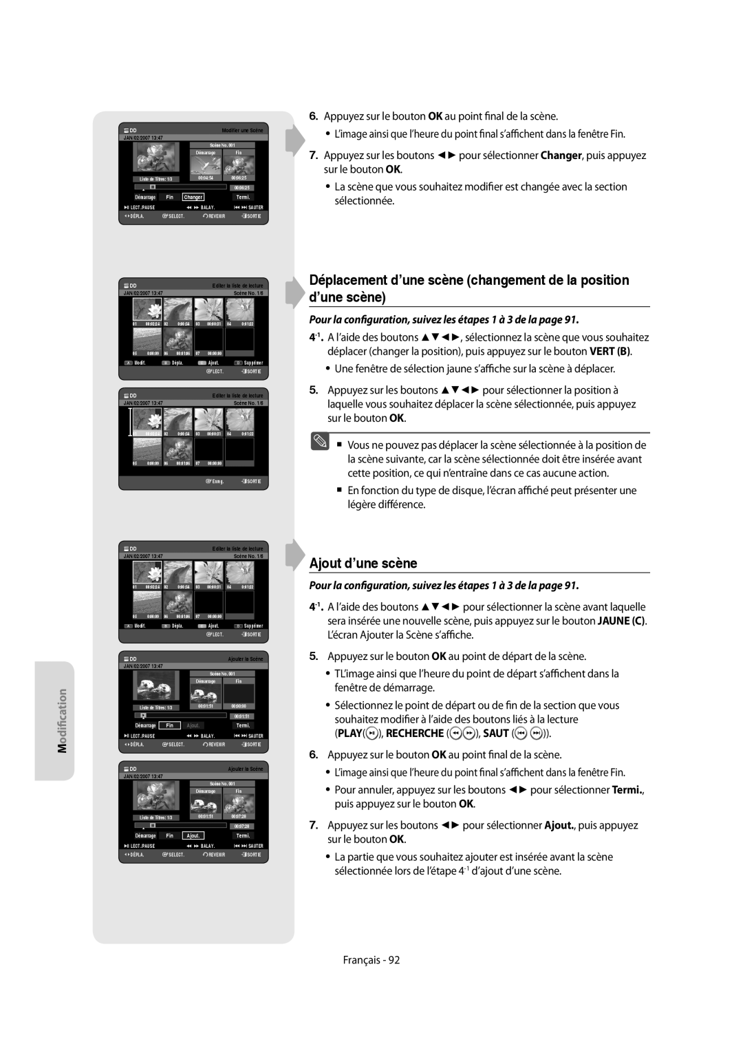 Samsung DVD-SH857/XEF, DVD-SH855/XEF manual Ajout d’une scène, Slect Esortie 