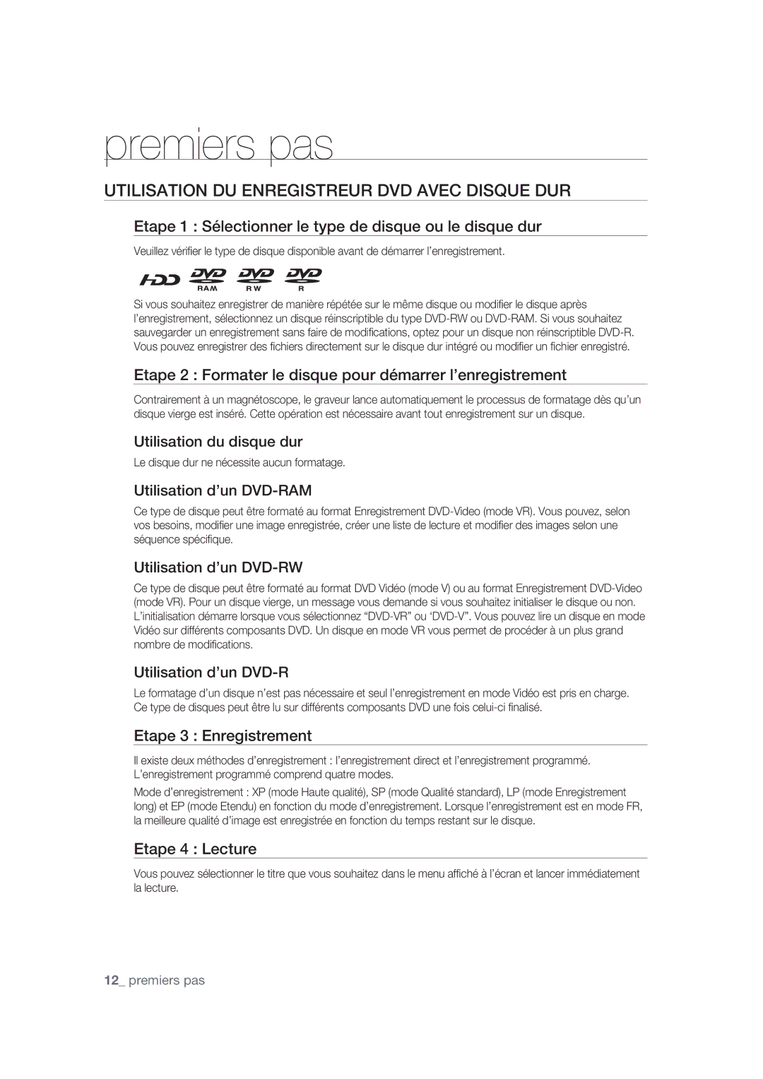 Samsung DVD-SH870/XEF manual Utilisation DU Enregistreur DVD Avec Disque DUR 